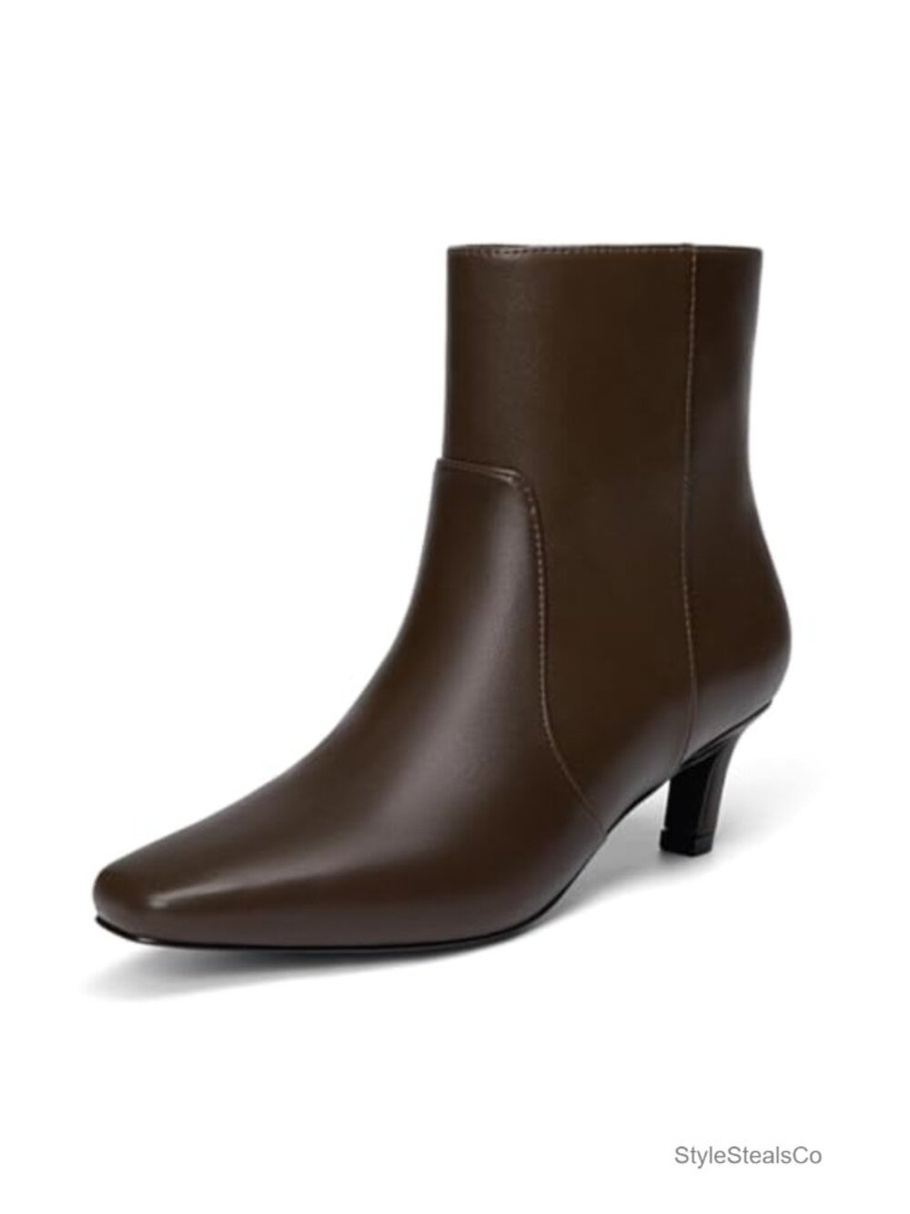 Square Toe Low Heel Ankle Boots Side Zipper Kitten Heel